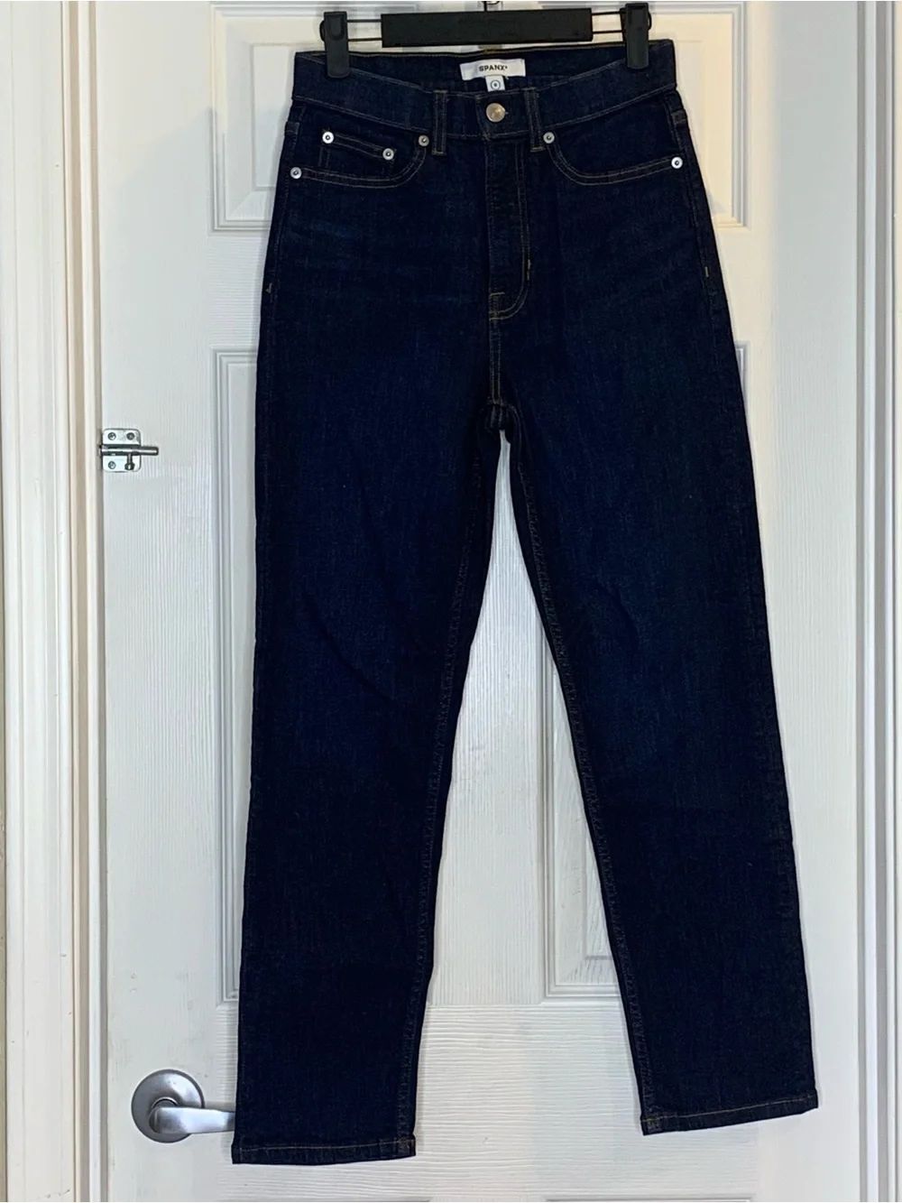 Spanx High Waist Dark Denim Stretch Cropped Jeans Size 8